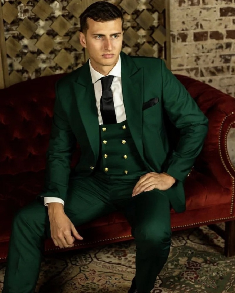 Men Formal Wear Green - Yeşil Klasik Erkek Takım Elbise Resmi