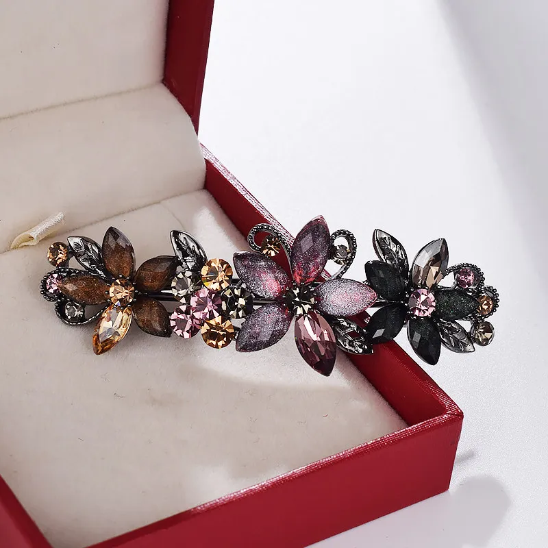 Tie Bar Clip - Zarif Rhinestone Sırlı Çiçek Saç Tokası