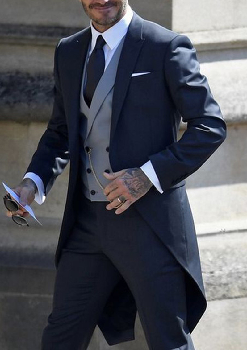 Wool Suit Jacket - Donanma erkekler smokin Tailcoat resmi elbise